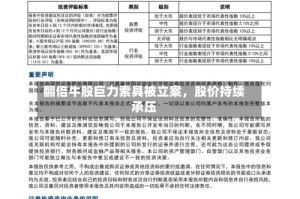 翻倍牛股巨力索具被立案，股价持续承压