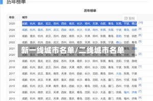 新一线城市名单/二线城市名单