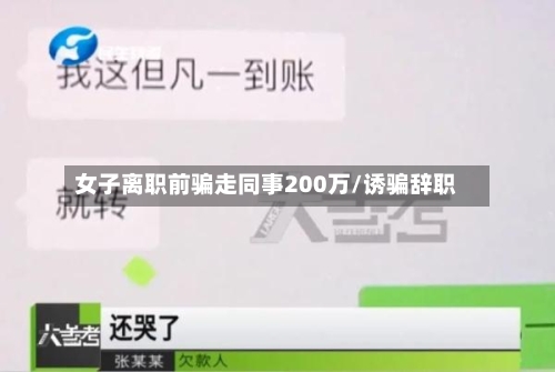 女子离职前骗走同事200万/诱骗辞职-第1张图片