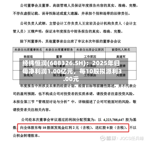 经纬恒润(688326.SH)：2025年归母净利润1.00亿元，每10股拟派利3.00元-第1张图片
