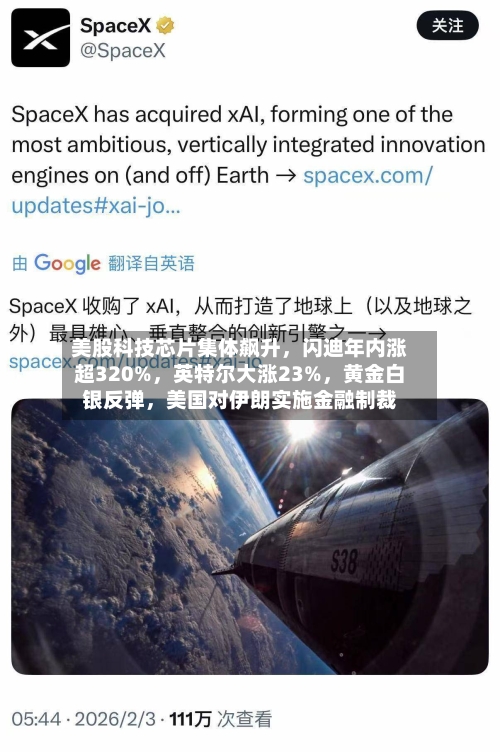 美股科技芯片集体飙升，闪迪年内涨超320%	，英特尔大涨23%，黄金白银反弹，美国对伊朗实施金融制裁-第1张图片