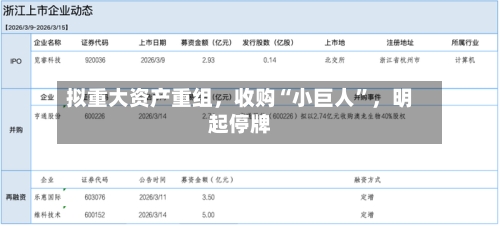 拟重大资产重组，收购“小巨人”	，明起停牌-第1张图片