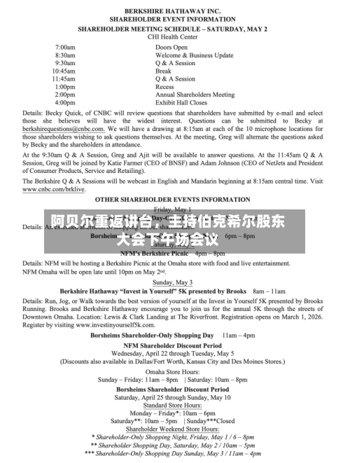 阿贝尔重返讲台，主持伯克希尔股东大会下午场会议-第1张图片