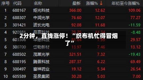 2分钟	，直线涨停！“织布机忙得冒烟了	”-第2张图片