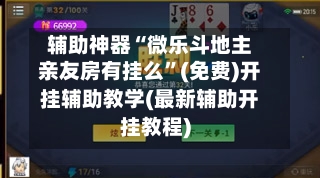 辅助神器“微乐斗地主亲友房有挂么”(免费)开挂辅助教学(最新辅助开挂教程)-第1张图片