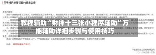 教程辅助“财神十三张小程序辅助	”万能辅助详细步骤与使用技巧-第1张图片