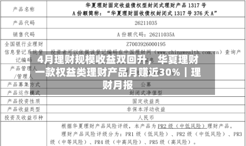 4月理财规模收益双回升，华夏理财一款权益类理财产品月赚近30%｜理财月报-第2张图片