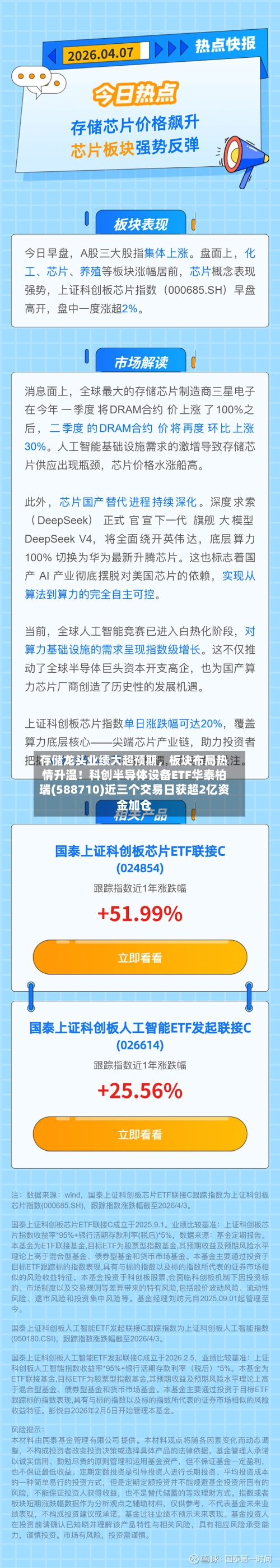 存储龙头业绩大超预期，板块布局热情升温！科创半导体设备ETF华泰柏瑞(588710)近三个交易日获超2亿资金加仓-第1张图片
